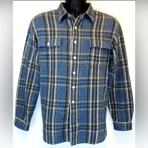 Vintage Polo Ralph Lauren Shirt Mens L Long Sleeve Blue Flannel Plaid Tab Collar